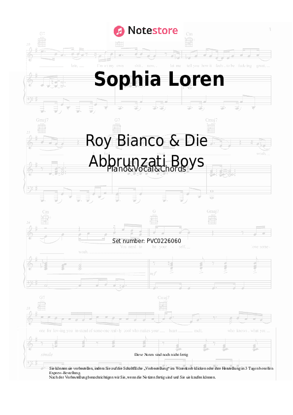 Noten und Akkorde Roy Bianco & Die Abbrunzati Boys - Sophia Loren - Klavier&Gesang&Akkorde