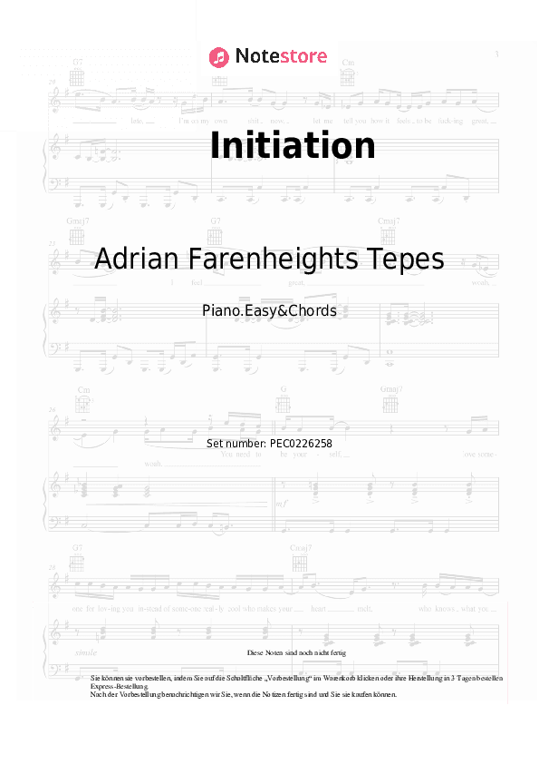 Einfache Noten und Akkorde Adrian Farenheights Tepes - Initiation - Klavier.Einfach&Akkorde