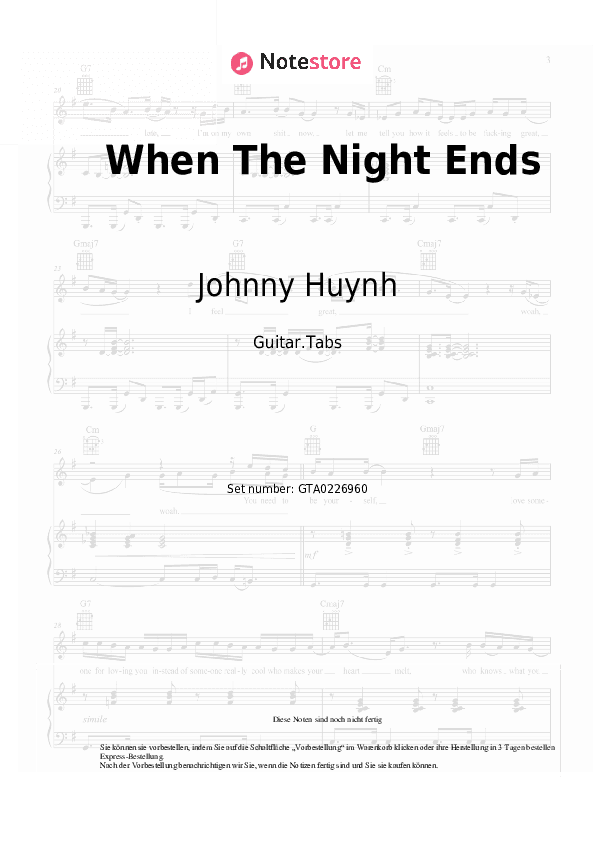 Tabs Johnny Huynh - When The Night Ends - Gitarre.Tabs
