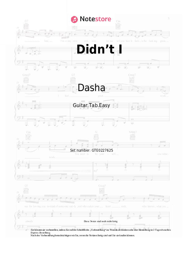 Einfache Tabs Dasha - Didn’t I - Gitarre.Tabs.Easy