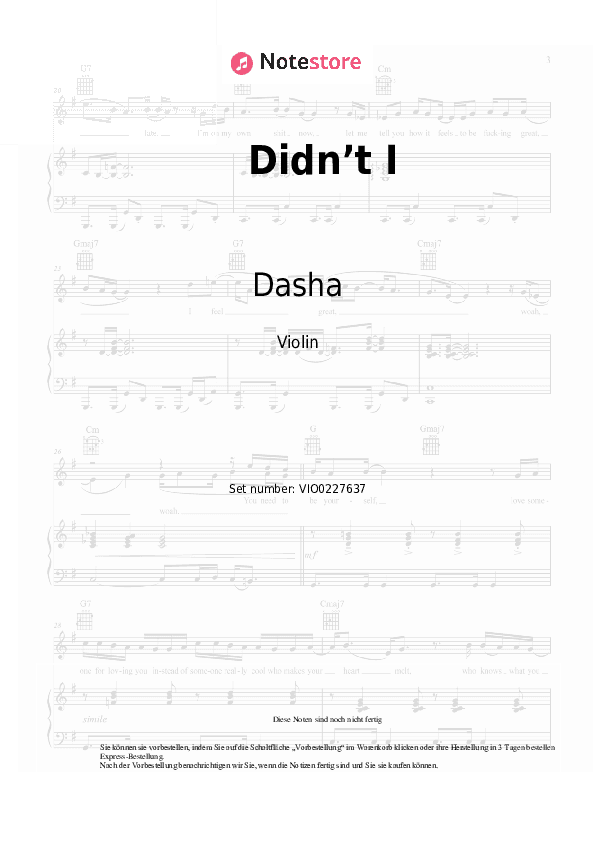 Noten Dasha - Didn’t I - Violine