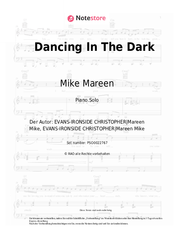 Noten Mike Mareen - Dancing In The Dark - Klavier.Solo