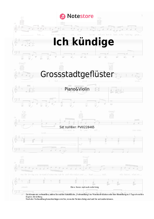 Noten Grossstadtgeflüster - Ich kündige - Klavier&Geige