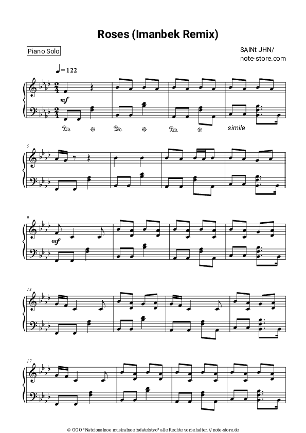 Noten SAINt JHN - Roses (Imanbek Remix) - Klavier.Solo