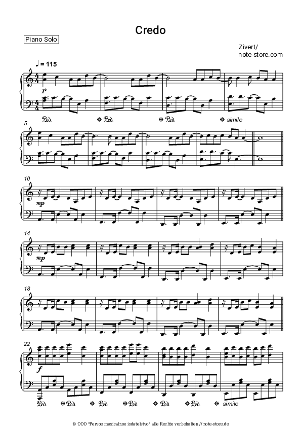 Noten Zivert - Credo - Klavier.Solo