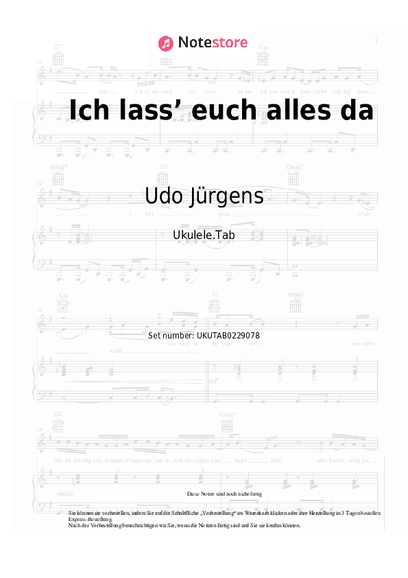 Noten Udo Jürgens - Ich lass’ euch alles da - Ukulele.Tabs