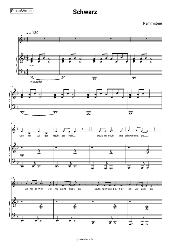 Noten mit Gesang Rammstein - Schwarz - Klavier&Gesang