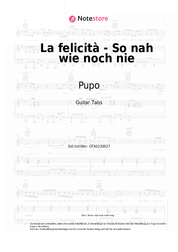 Tabs Pupo, Nockis - La felicità - So nah wie noch nie - Gitarre.Tabs