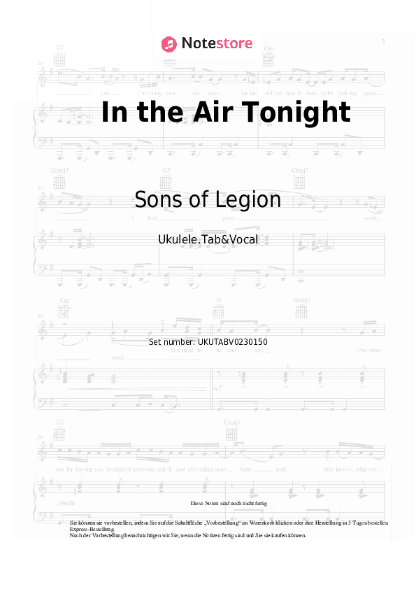 Noten Sons of Legion - In the Air Tonight - Ukulele.Tabs&Gesang