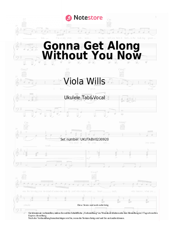 Noten Viola Wills - Gonna Get Along Without You Now - Ukulele.Tabs&Gesang