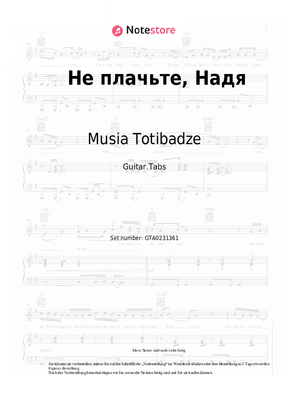 Tabs Musia Totibadze - Не плачьте, Надя - Gitarre.Tabs