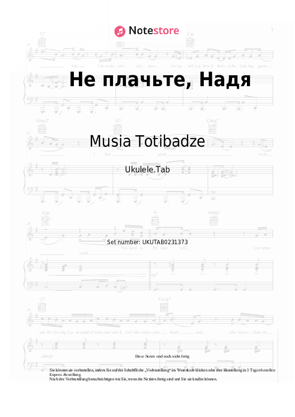 Noten Musia Totibadze - Не плачьте, Надя - Ukulele.Tabs