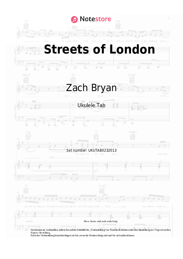 Noten Zach Bryan - Streets of London - Ukulele.Tabs