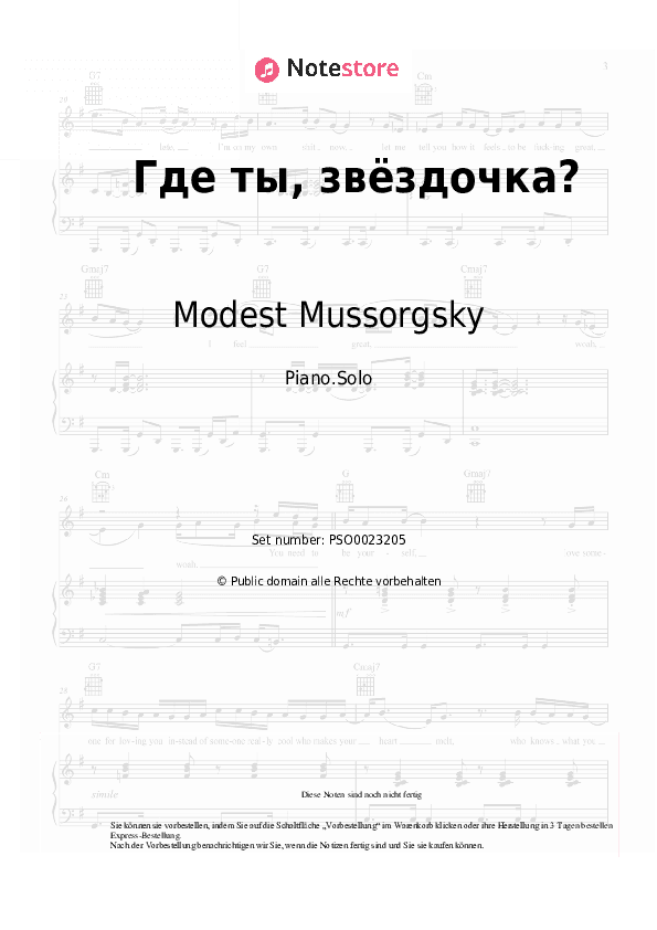 Noten Modest Mussorgsky - Где ты, звёздочка? - Klavier.Solo