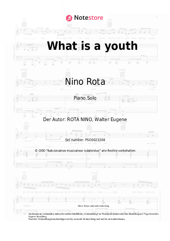 Noten Nino Rota - What is a youth - Klavier.Solo