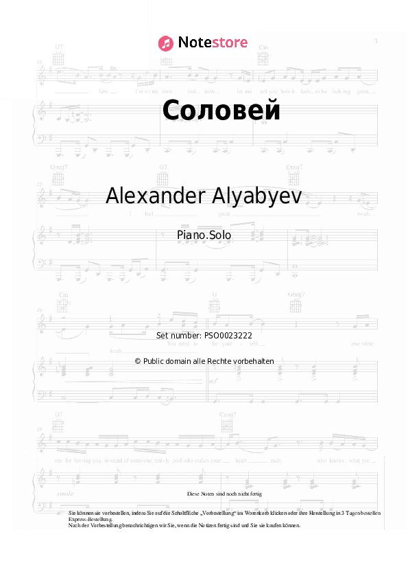 Noten Alexander Alyabyev - Соловей - Klavier.Solo