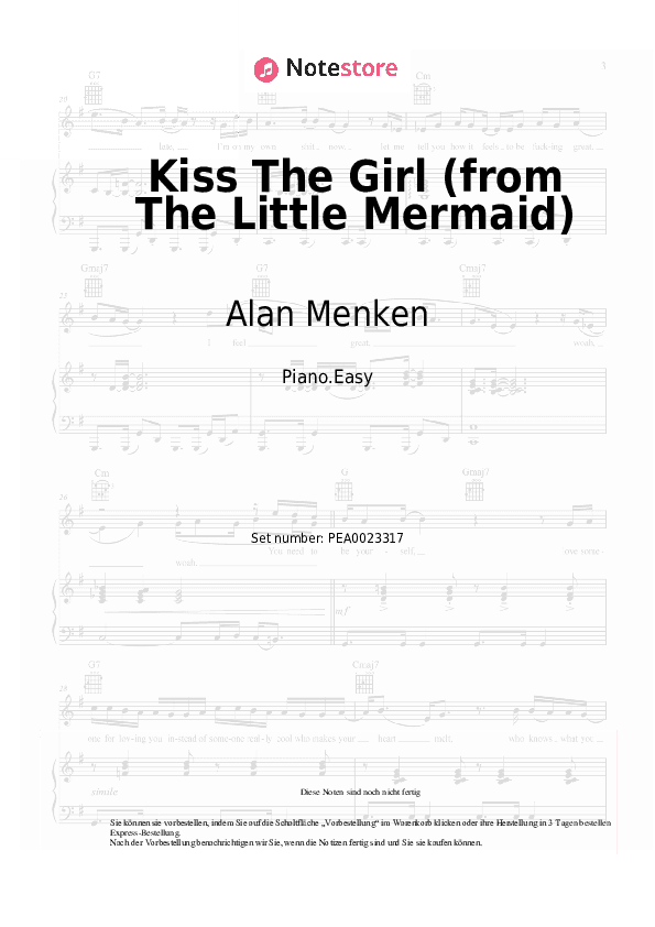 Einfache Noten Alan Menken - Kiss The Girl (from The Little Mermaid) - Klavier.Einfach