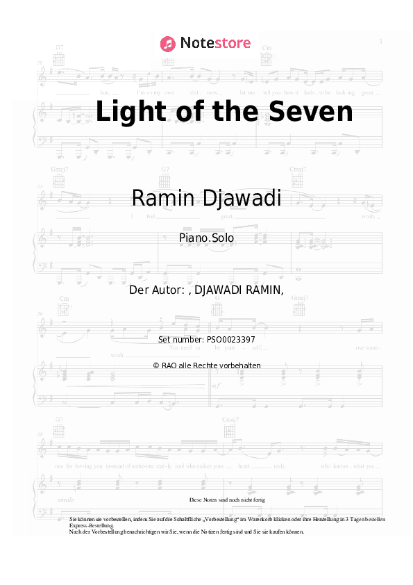 Noten Ramin Djawadi - Light of the Seven - Klavier.Solo