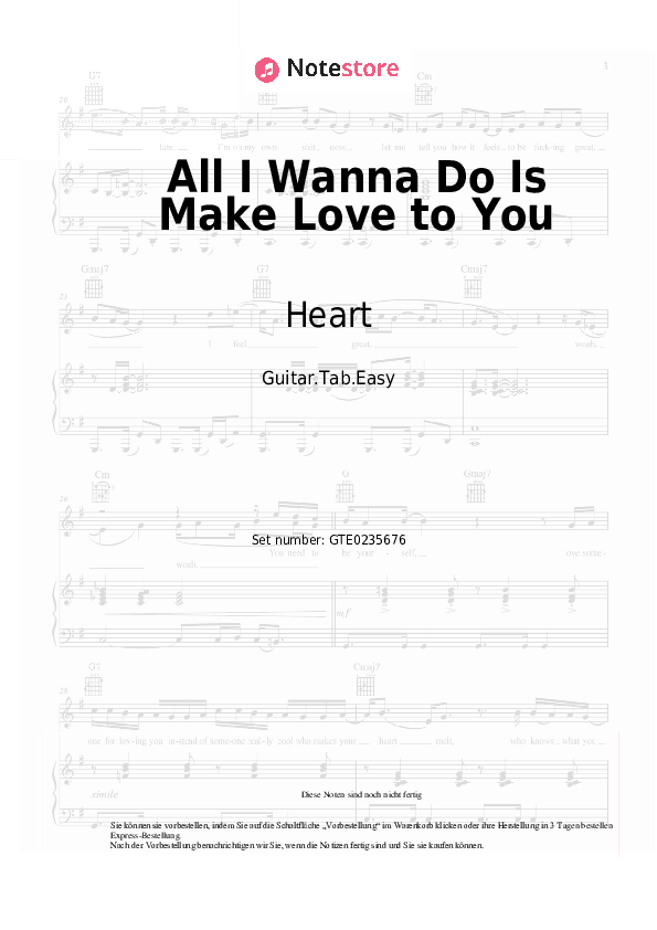 Einfache Tabs Heart - All I Wanna Do Is Make Love to You - Gitarre.Tabs.Easy