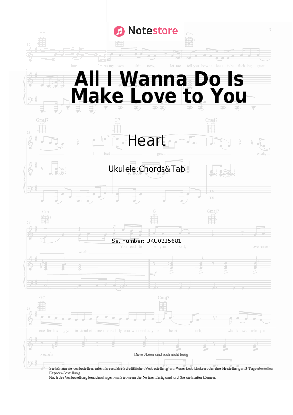 Noten Heart - All I Wanna Do Is Make Love to You - Ukulele.Akkorde&Tabs