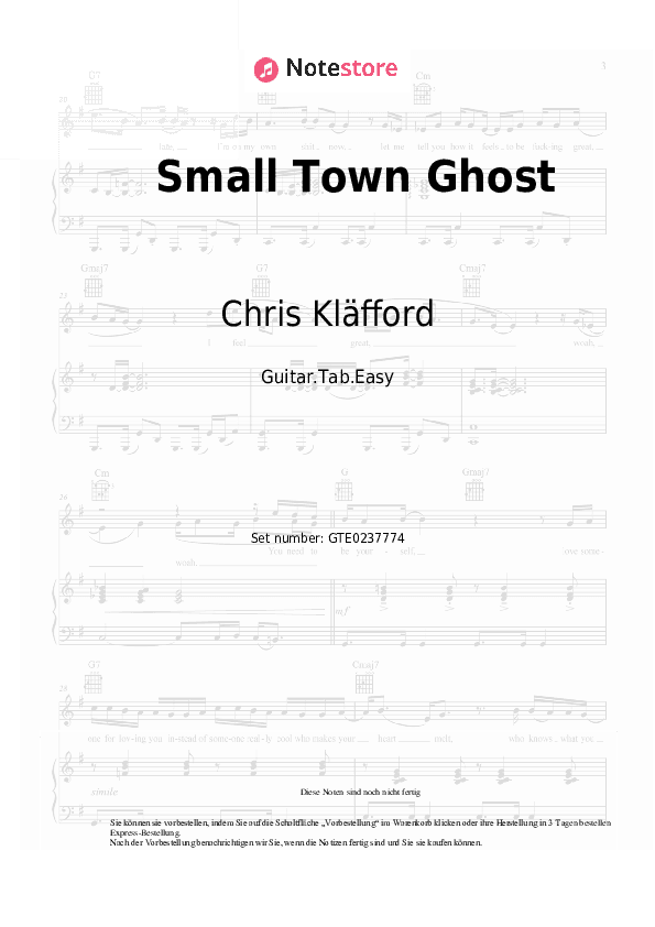 Einfache Tabs Chris Kläfford - Small Town Ghost - Gitarre.Tabs.Easy