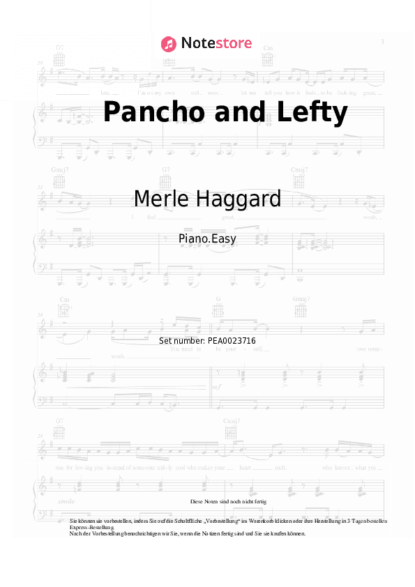 Einfache Noten Merle Haggard, Willie Nelson - Pancho and Lefty - Klavier.Einfach