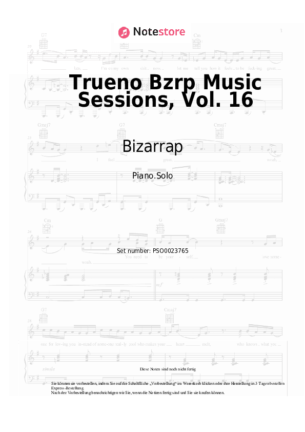 Noten Bizarrap, Trueno - Trueno Bzrp Music Sessions, Vol. 16 - Klavier.Solo