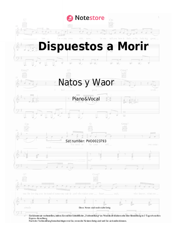 Noten mit Gesang Natos y Waor, Bardero$ - Dispuestos a Morir - Klavier&Gesang