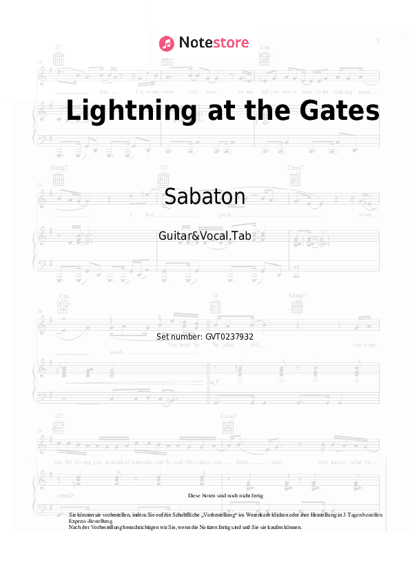 Akkorde und Gesang Sabaton - Lightning at the Gates - Gitarre&Gesang.Tabs