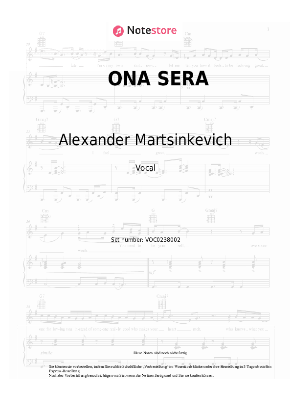 Noten Alexander Martsinkevich, Grigory Esayan - ONA SERA - Gesang