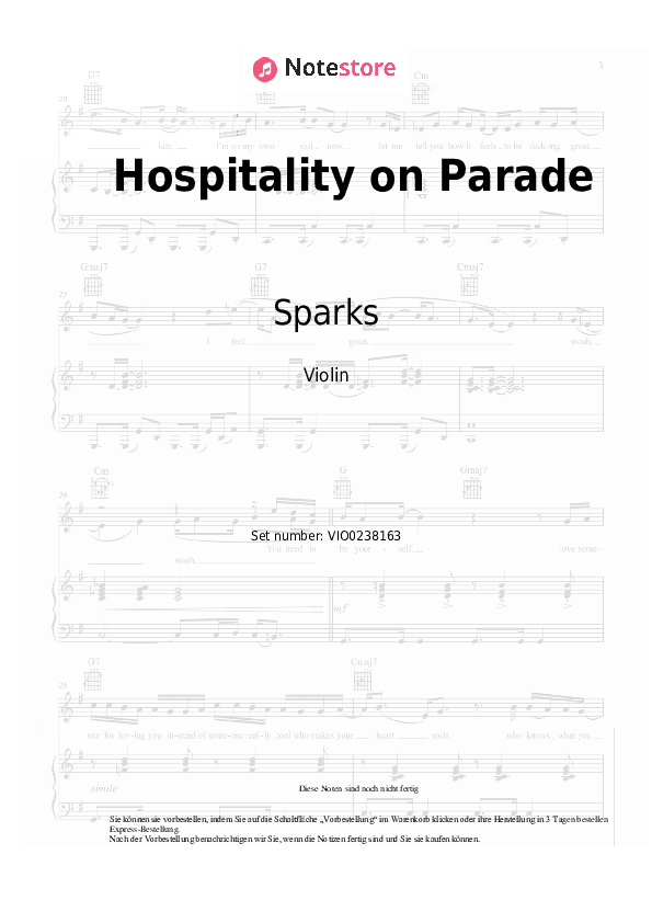 Noten Sparks - Hospitality on Parade - Violine