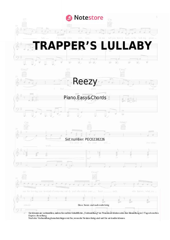 Einfache Noten und Akkorde Reezy - TRAPPER’S LULLABY - Klavier.Einfach&Akkorde