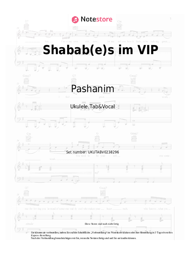 Noten Pashanim, Ceren - Shabab(e)s im VIP - Ukulele.Tabs&Gesang