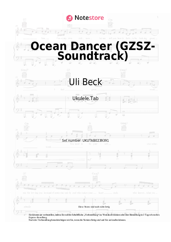 Noten Uli Beck - Ocean Dancer (GZSZ-Soundtrack) - Ukulele.Tabs