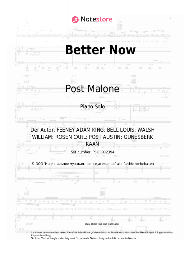 Noten Post Malone - Better Now - Klavier.Solo