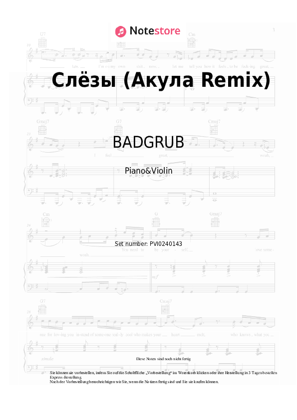 Noten BADGRUB, Oksana Pochepa (Akula) - Слёзы (Акула Remix) - Klavier&Geige
