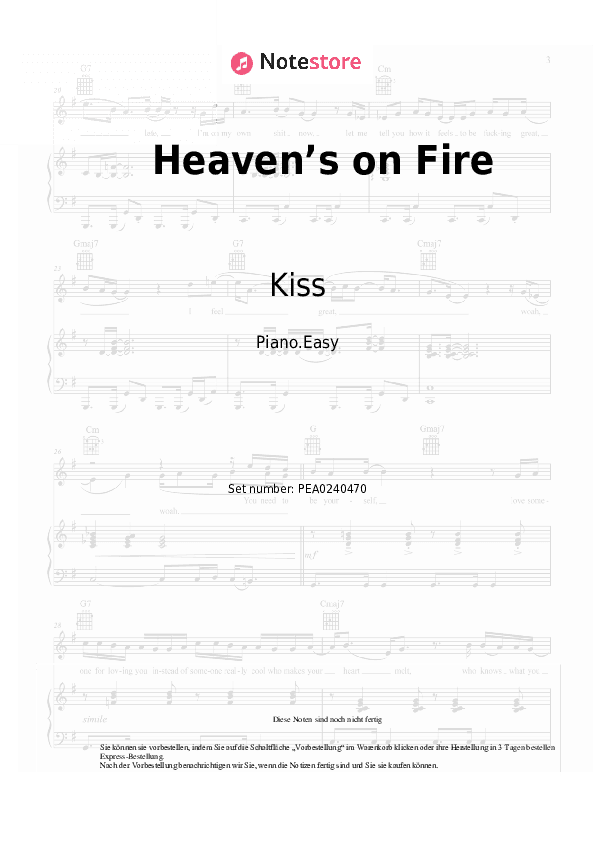 Einfache Noten Kiss - Heaven’s on Fire - Klavier.Einfach