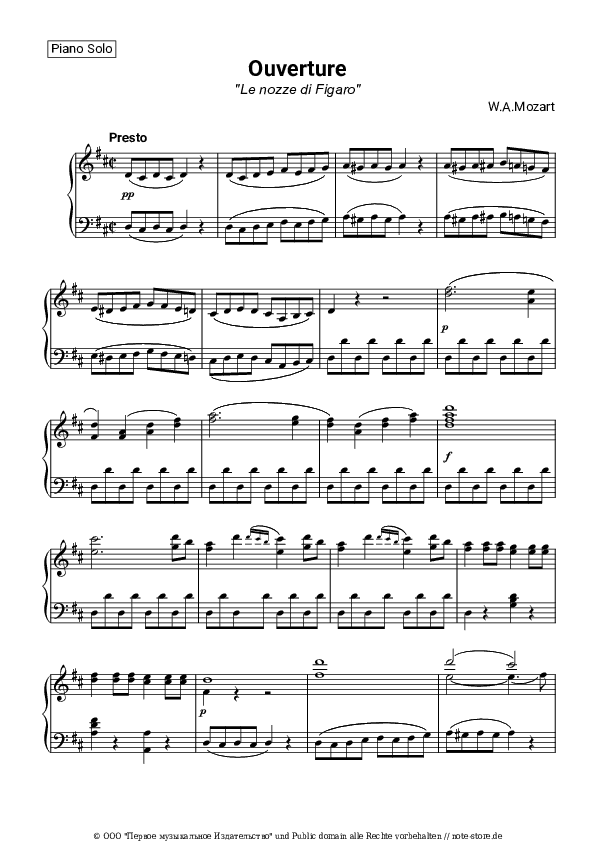 Noten Wolfgang Amadeus Mozart - Le nozze di Figaro, K. 492, Overture - Klavier.Solo