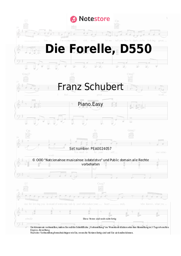 Einfache Noten Franz Schubert - Die Forelle, D550 - Klavier.Einfach