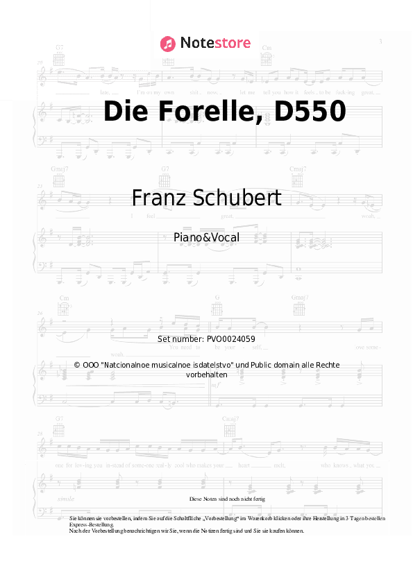 Noten mit Gesang Franz Schubert - Die Forelle, D550 - Klavier&Gesang