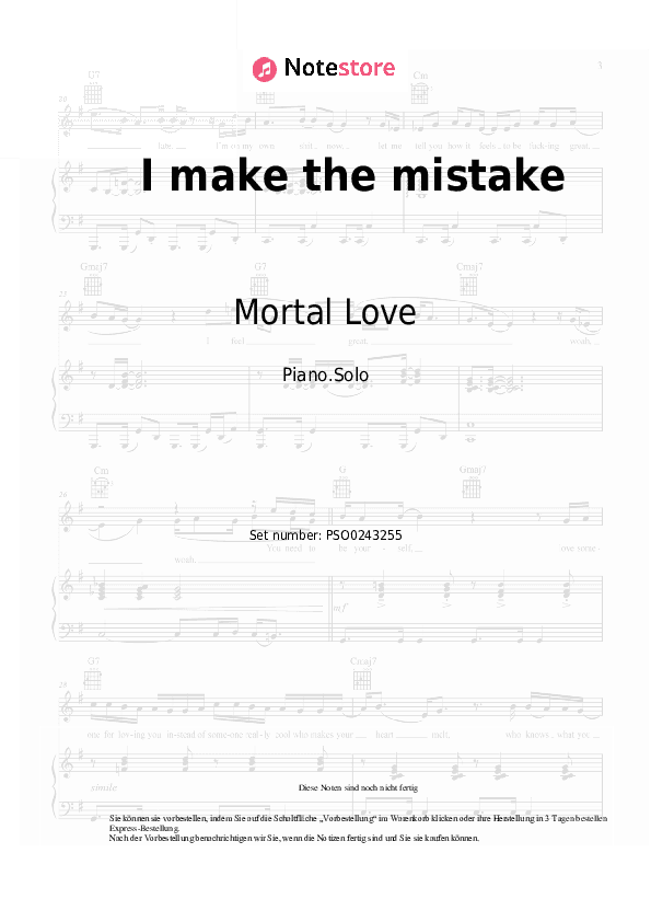 Noten Mortal Love - I make the mistake - Klavier.Solo
