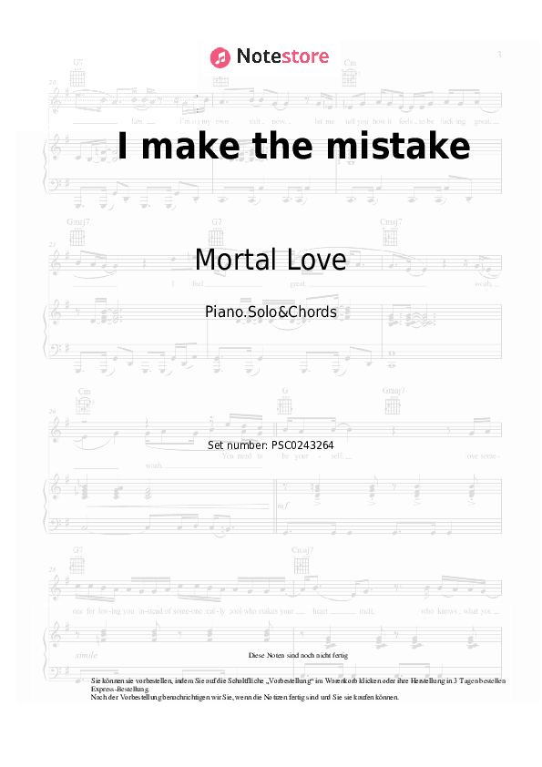 Noten und Akkorde Mortal Love - I make the mistake - Klavier.Solo&Akkorde