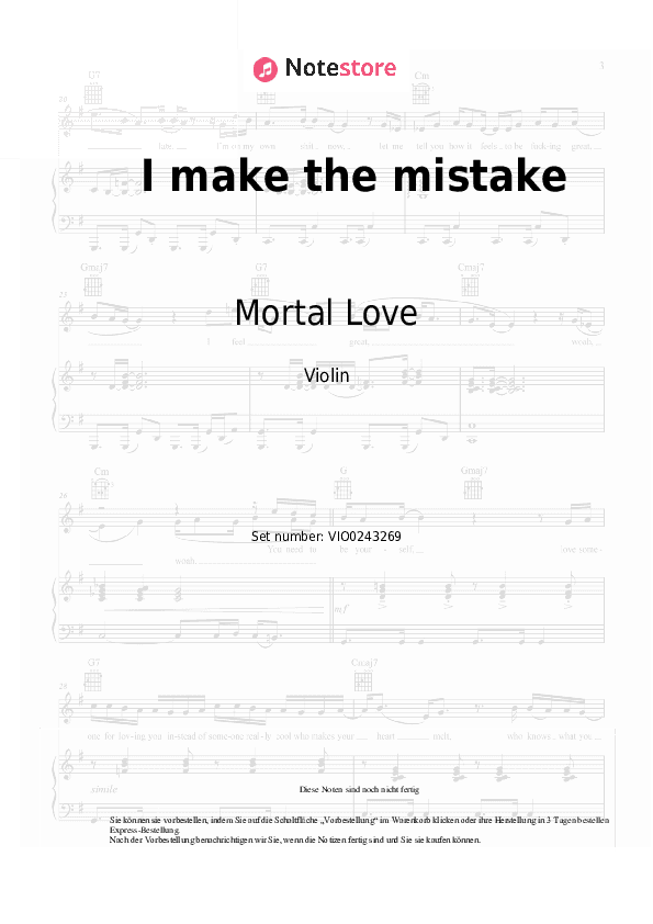 Noten Mortal Love - I make the mistake - Violine