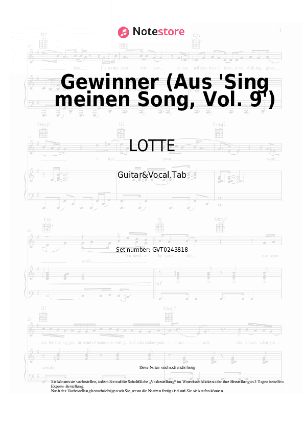Akkorde und Gesang LOTTE - Gewinner (Aus 'Sing meinen Song, Vol. 9') - Gitarre&Gesang.Tabs