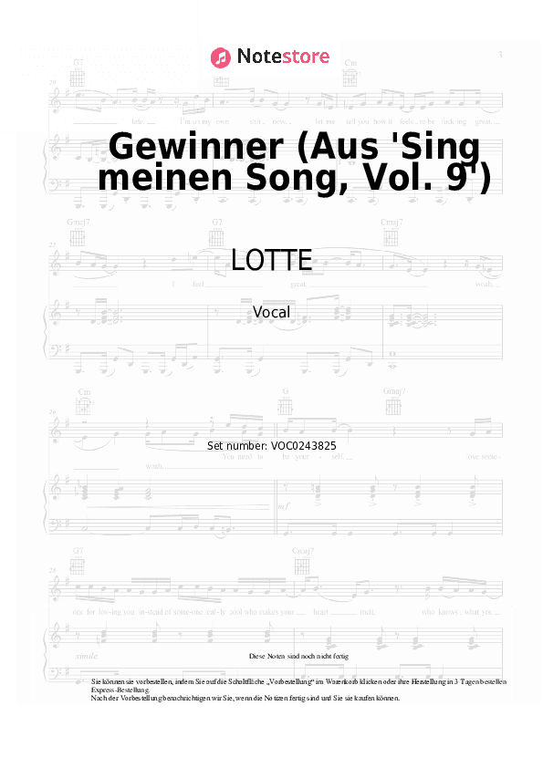 Noten LOTTE - Gewinner (Aus 'Sing meinen Song, Vol. 9') - Gesang