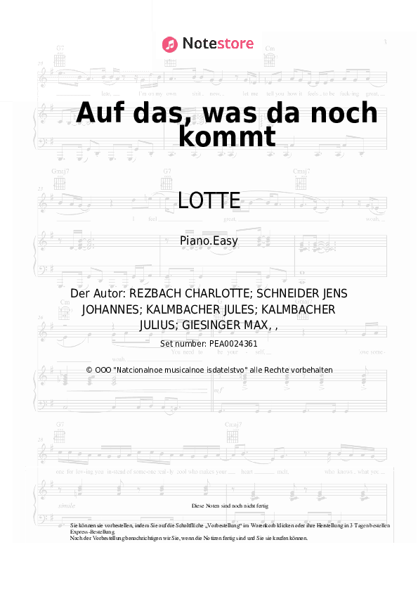 Einfache Noten LOTTE, Max Giesinger - Auf das, was da noch kommt - Klavier.Einfach