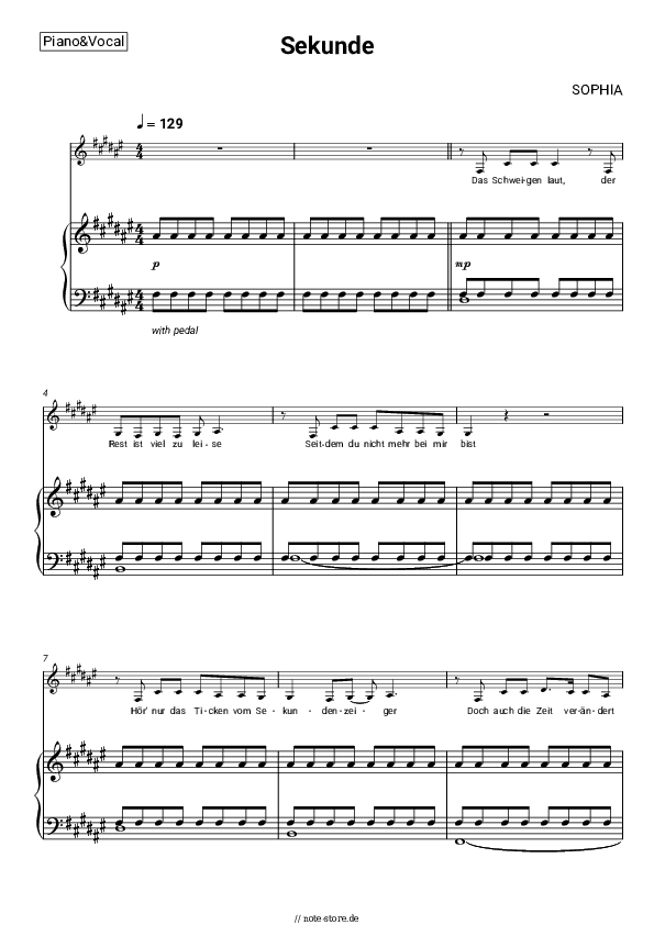 Noten mit Gesang SOPHIA - Sekunde - Klavier&Gesang