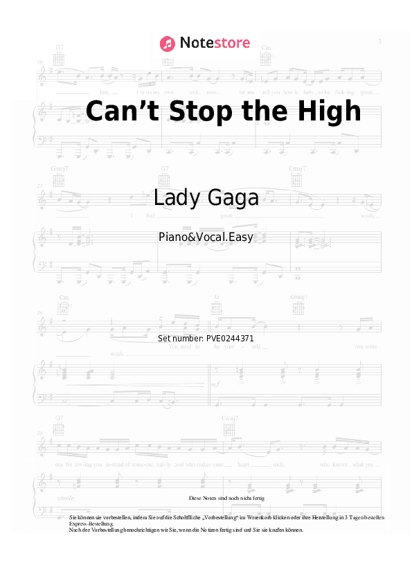Einfache Noten Lady Gaga - Can’t Stop the High - Klavier&Gesang.Einfach