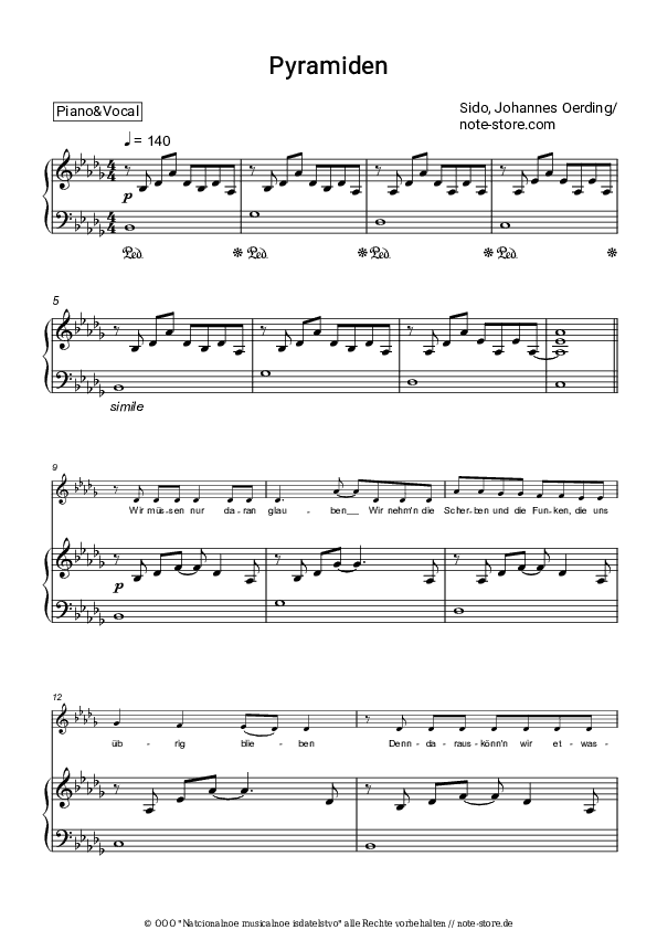Noten mit Gesang Sido, Johannes Oerding - Pyramiden - Klavier&Gesang