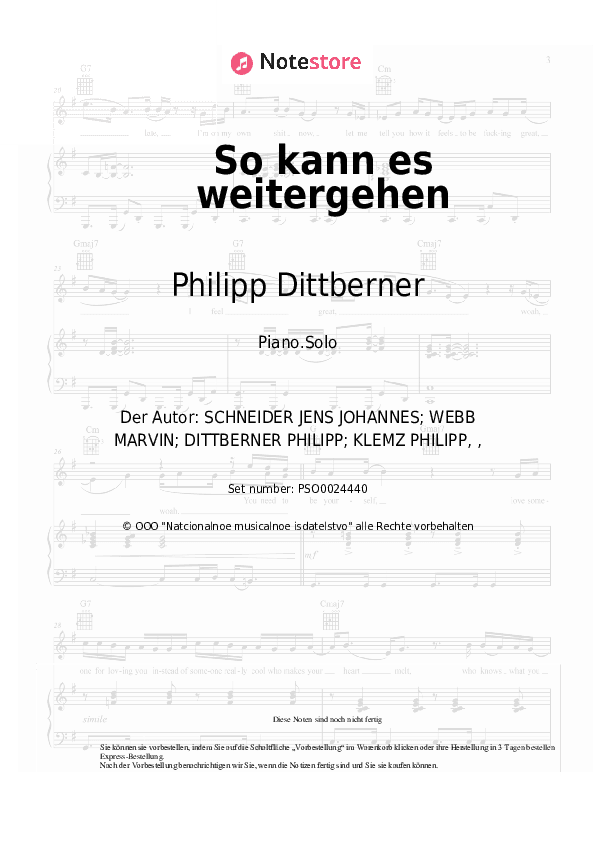 Noten Philipp Dittberner, Marv - So kann es weitergehen - Klavier.Solo